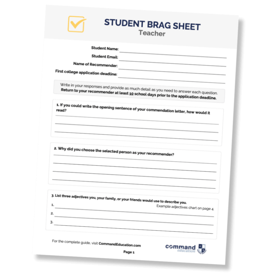 Comprehensive Letter of Recommendation Brag Sheet | #1 Guide | Command ...